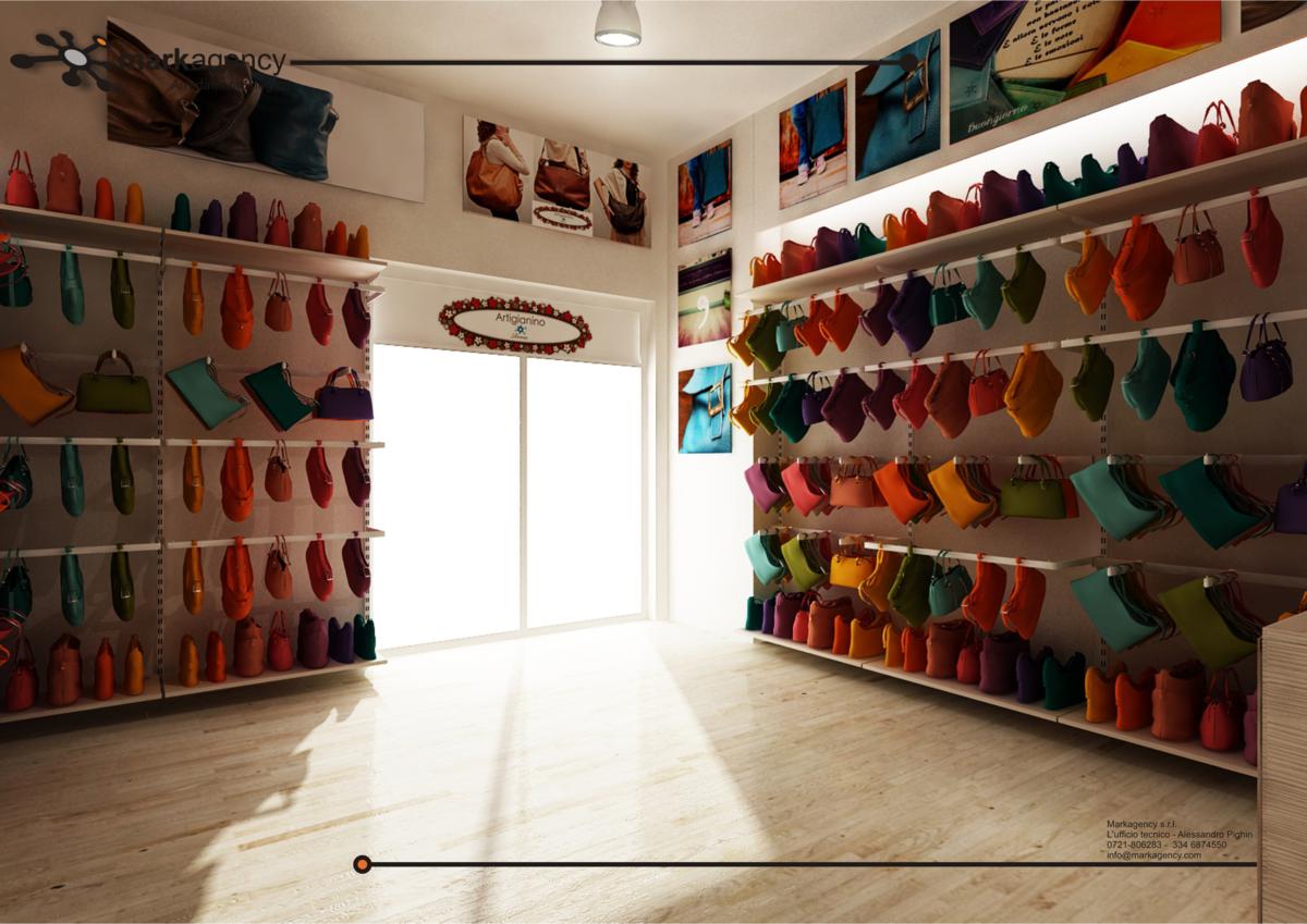 Foto 3 scaffali economici per negozio borse