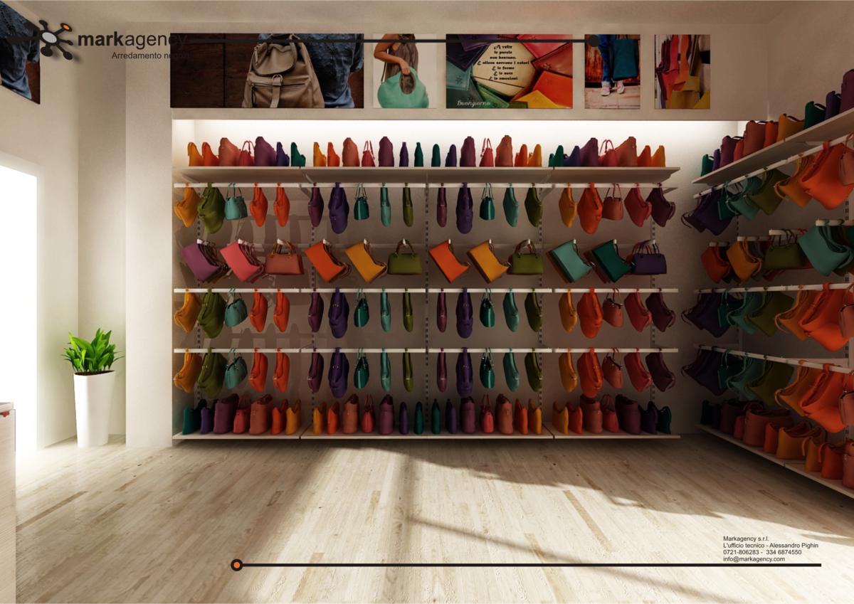 Foto 4 scaffali economici per negozio borse